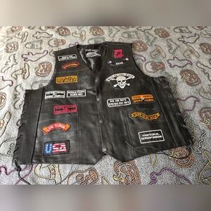 LEATHER BIKER VEST "Patched" with Pockets Event LEATHER Size XXL NEW